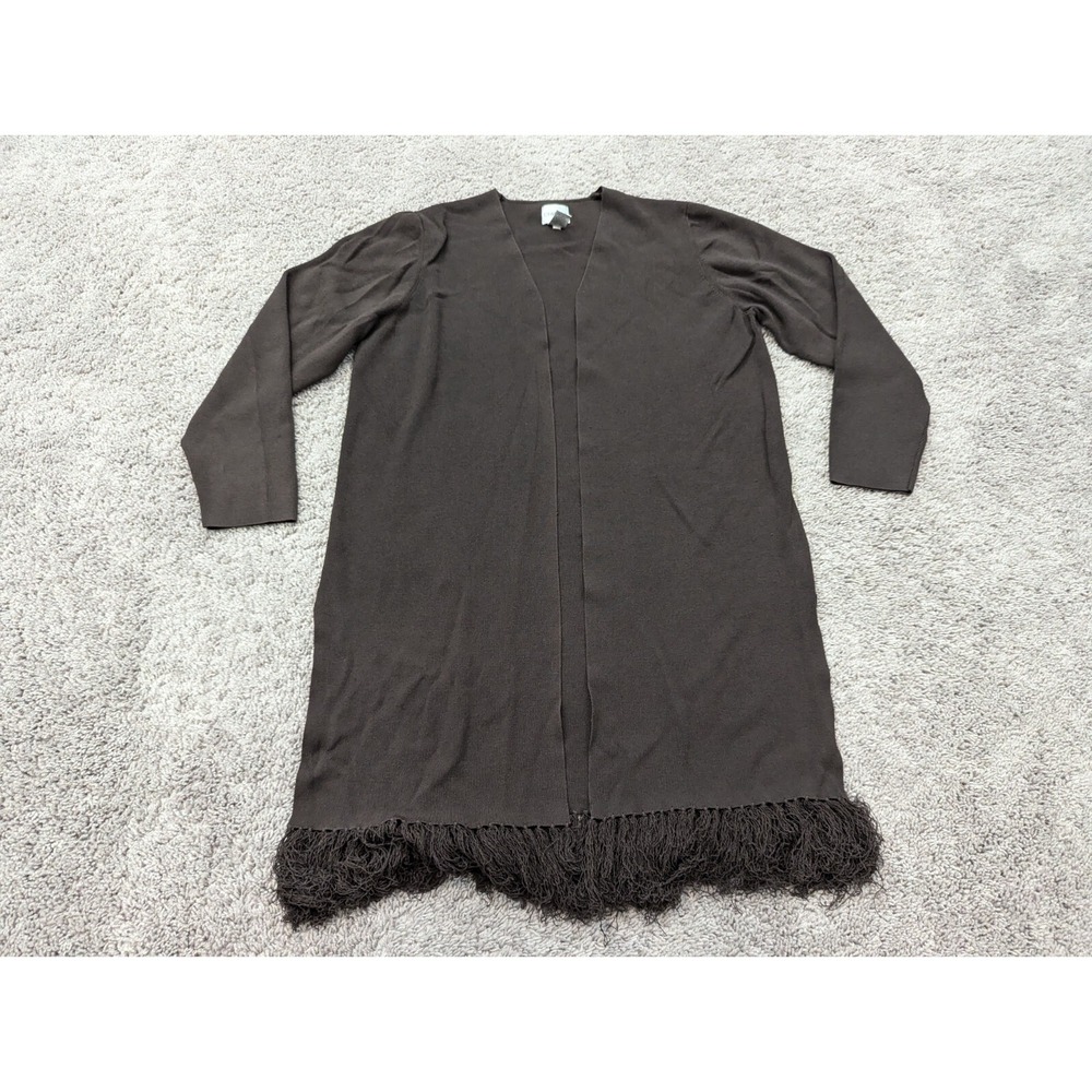 Chico's Sweater Dress Womens Size 3 Open Front Brown Long Sleeve Tassel Hem